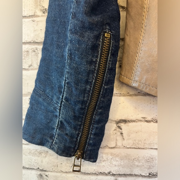 MiH Jeans Biker Jacket Denim Blue Leather Pistol Pocket MC1441LD Size Large - Picture 6 of 7